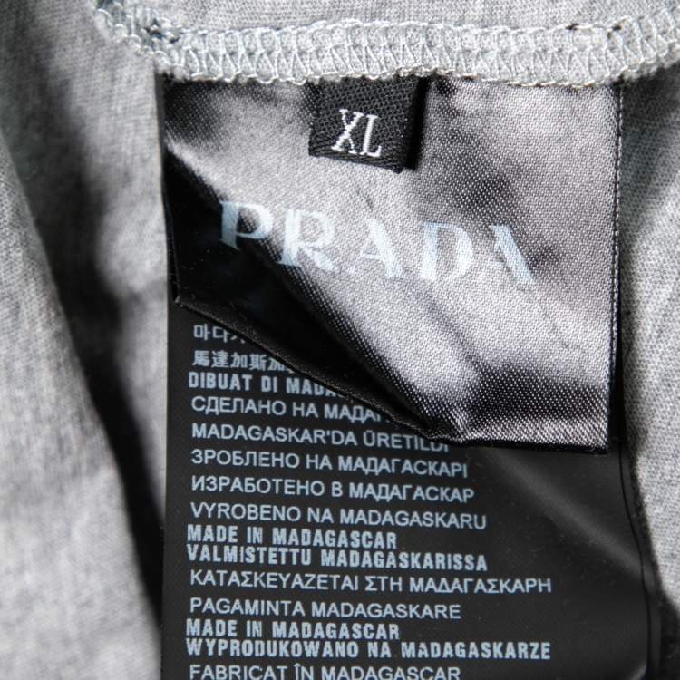 Pre Owned Prada Grey Cotton Short Sleeve V-Neck T-Shirt XL
