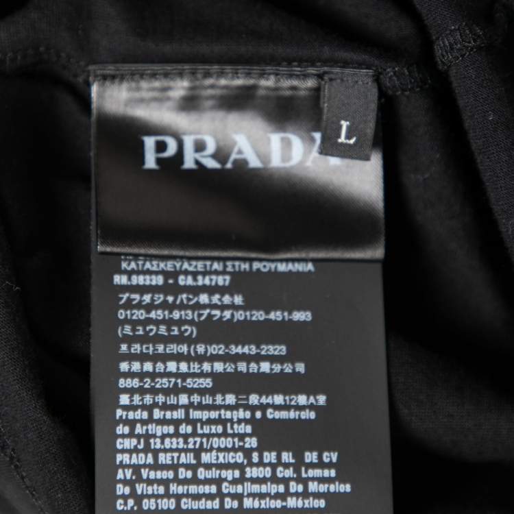 Pre Owned Prada Black Cotton Synthetic Patch Pocket Detail Short Sleeve T-Shirt L