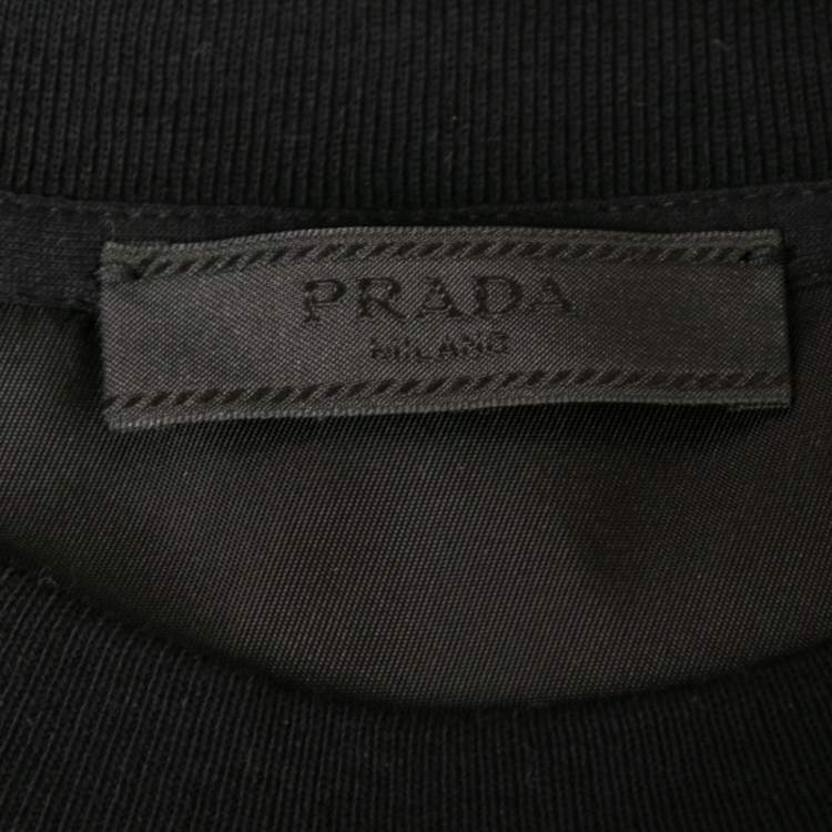 Pre Owned Prada Black Cotton Synthetic Patch Pocket Detail Short Sleeve T-Shirt L