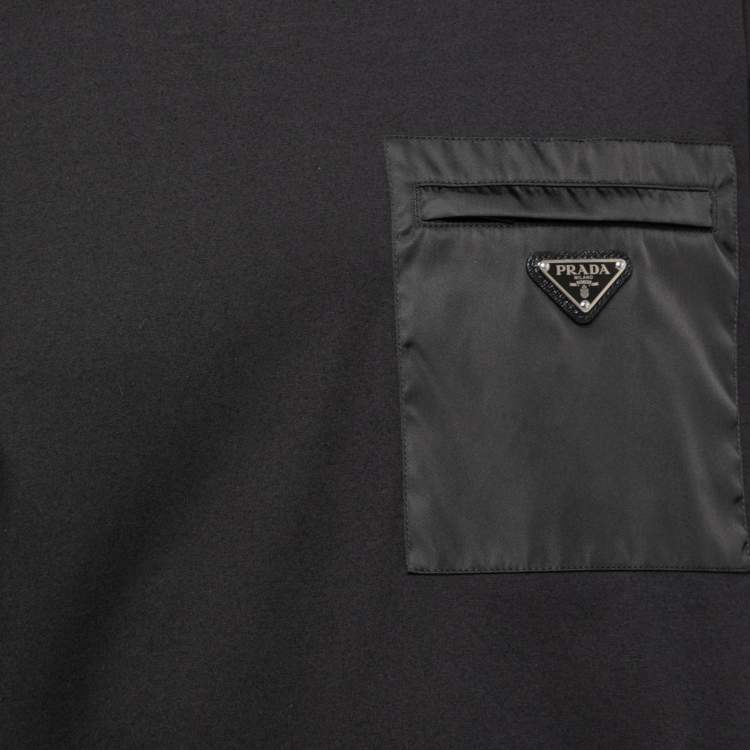 Pre Owned Prada Black Cotton Synthetic Patch Pocket Detail Short Sleeve T-Shirt L