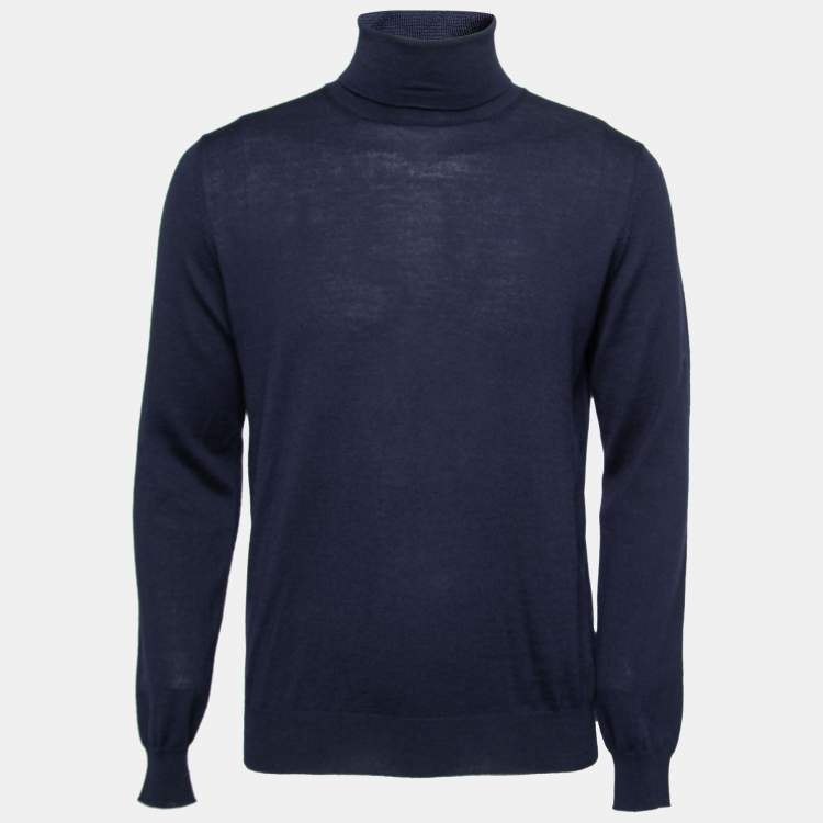 Pre Owned Prada Navy Blue Wool Knit Turtle Neck Long Sleeve Sweater M