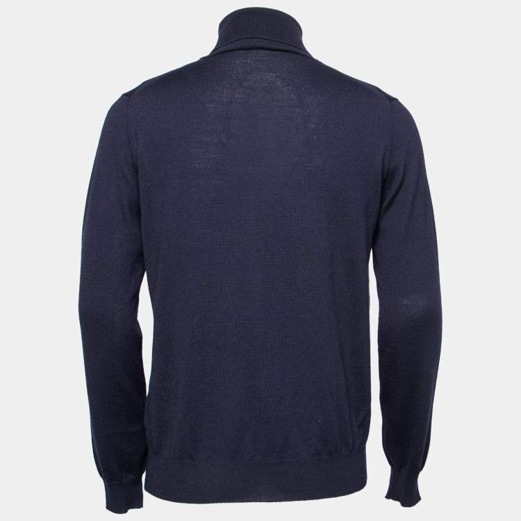 Pre Owned Prada Navy Blue Wool Knit Turtle Neck Long Sleeve Sweater M