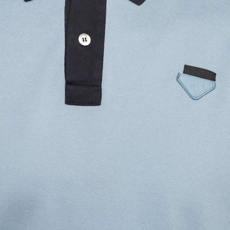 مملوكة مسبقًا Prada Blue Cotton Piqué Short Sleeve Polo T-Shirt L