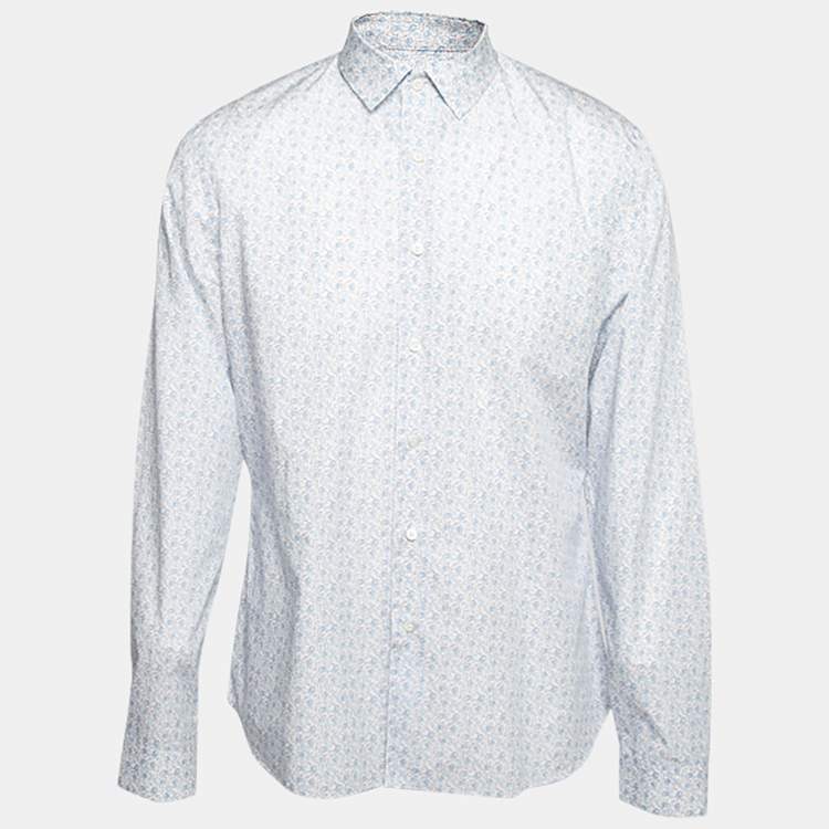 Pre Owned Prada White Printed Cotton Button Front Shirt XXL