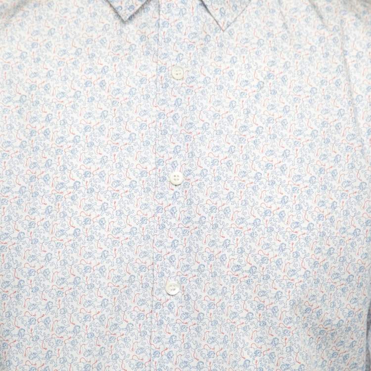Pre Owned Prada White Printed Cotton Button Front Shirt XXL