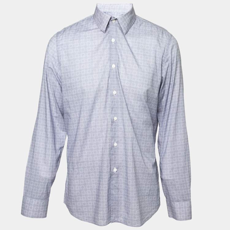 مملوكة مسبقًا Prada Blue Printed Cotton Button Front Shirt XXL