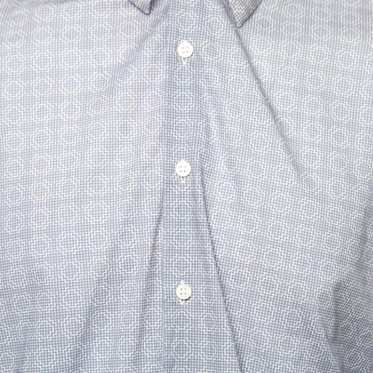 مملوكة مسبقًا Prada Blue Printed Cotton Button Front Shirt XXL
