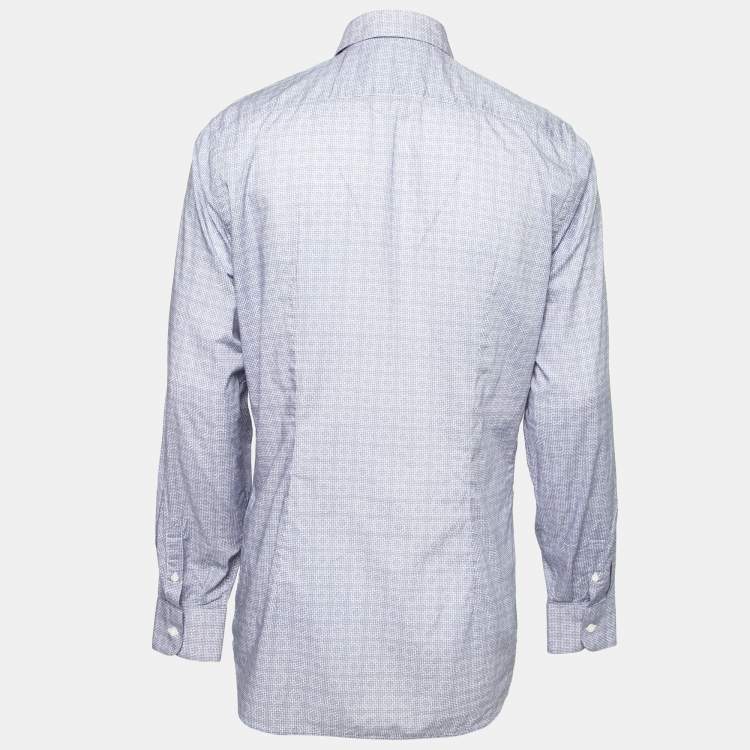 مملوكة مسبقًا Prada Blue Printed Cotton Button Front Shirt XXL