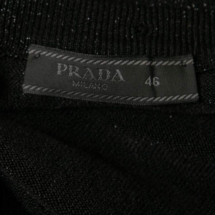 مملوكة مسبقًا Prada Black Lurex Knit Long Sleeve V Neck Sweater L