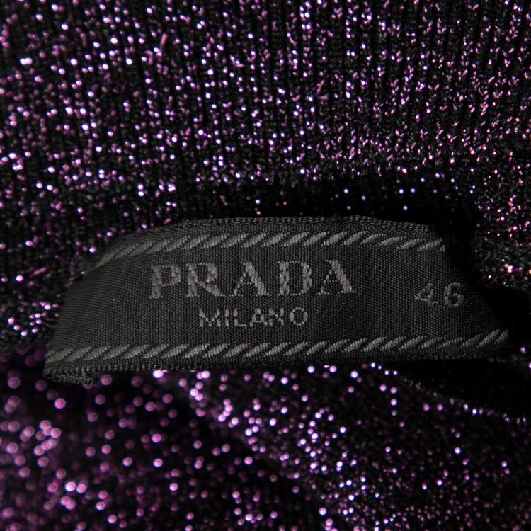 Pre Owned Prada Metallic Purple Lurex Knit Turtle Neck Long Sleeve Sweater S