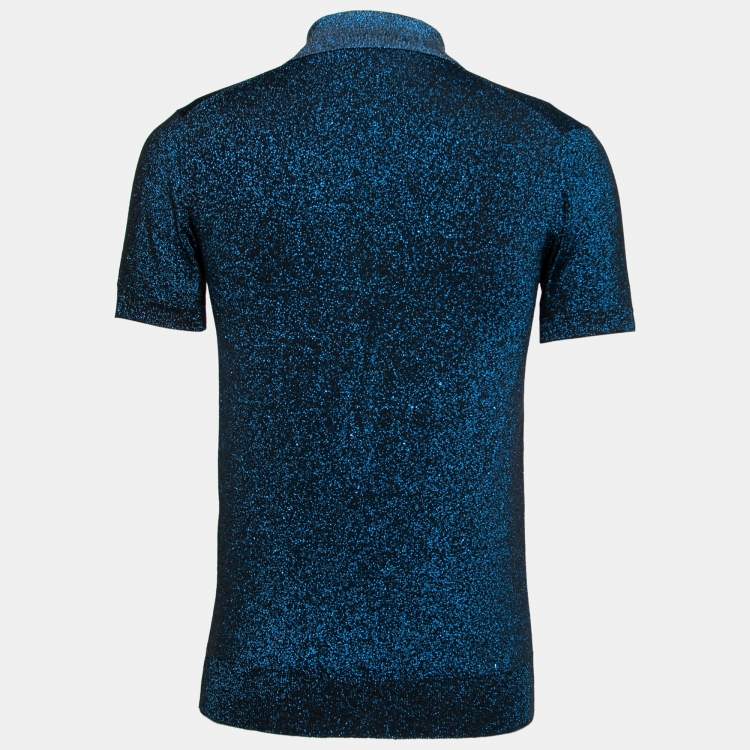 Pre Owned Prada Metallic Blue Lurex Knit Short Sleeve Sweater L