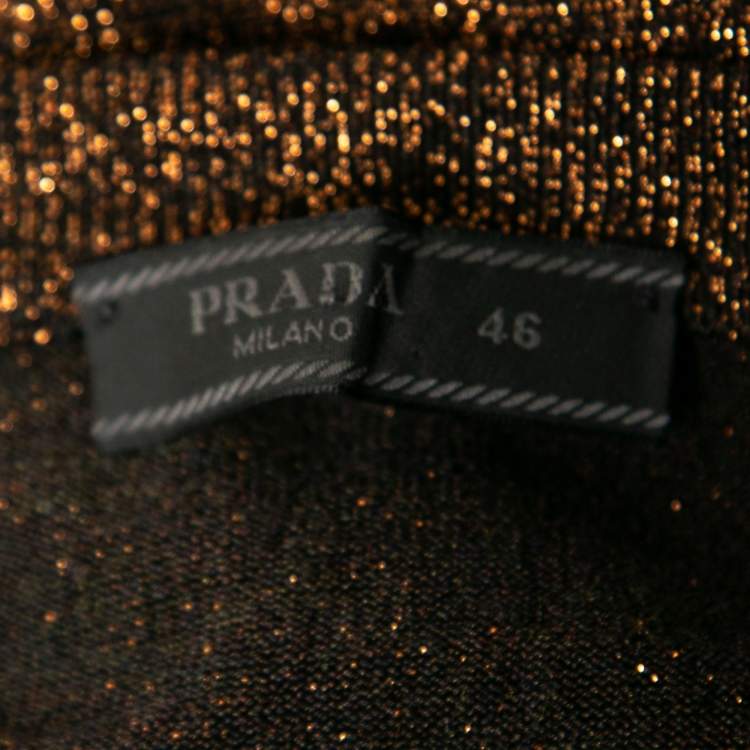 Pre Owned Prada Metallic Bronze Lurex Knit Long Sleeve V Neck Sweater L