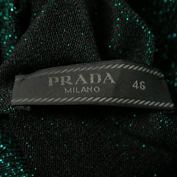 Pre Owned Prada Metallic Green Lurex Knit Turtle Neck Long Sleeve Sweater L