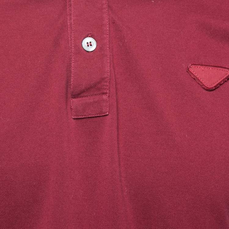 Pre Owned Prada Maroon Cotton Pique Short Sleeve Polo T-Shirt L