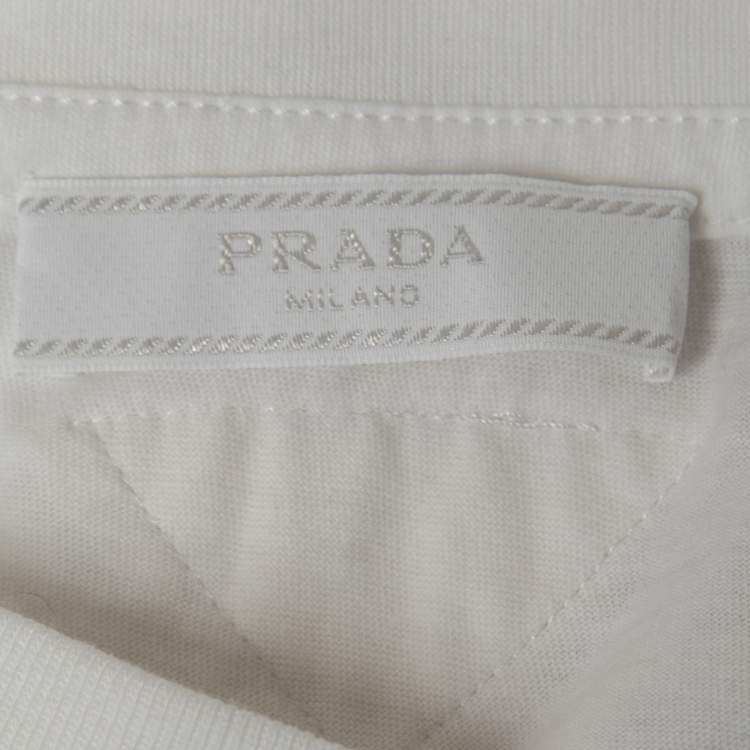 Pre Owned Prada White Cotton Short Sleeve V-Neck T-Shirt XL