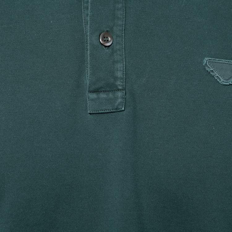 Pre Owned Prada Green Cotton Pique Short Sleeve Polo T-Shirt L