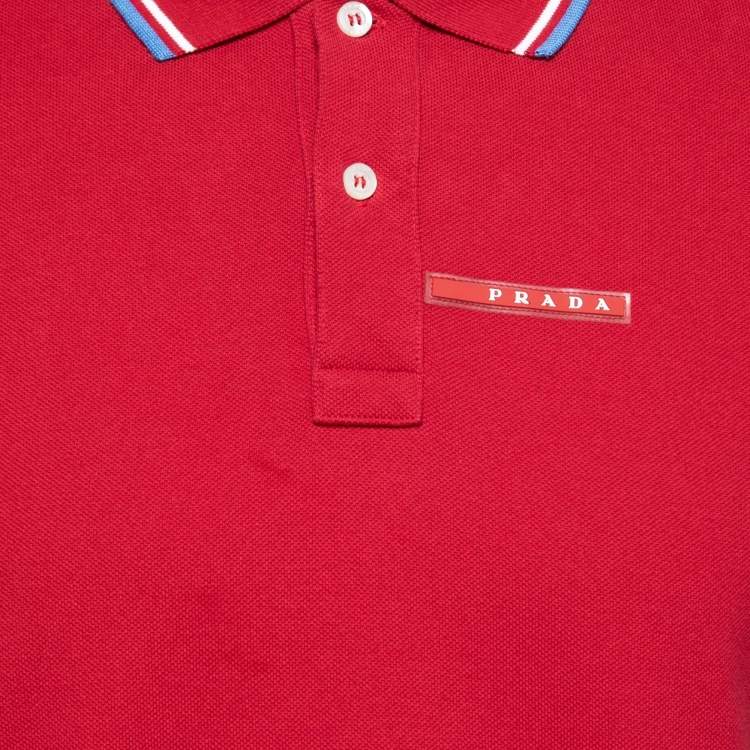 Pre Owned Prada Red Cotton Pique Iconic Rubber Logo T-Shirt L