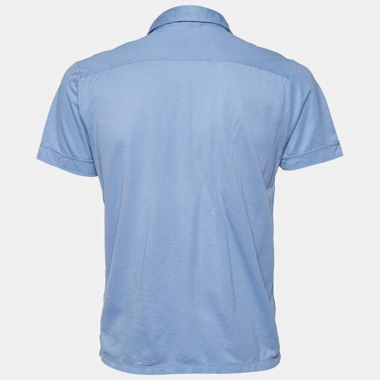 Pre Owned Prada Blue Cotton Pique Pocket Detail Polo T-Shirt XL