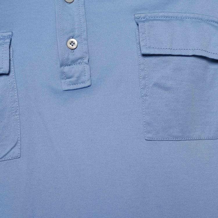 Pre Owned Prada Blue Cotton Pique Pocket Detail Polo T-Shirt XL