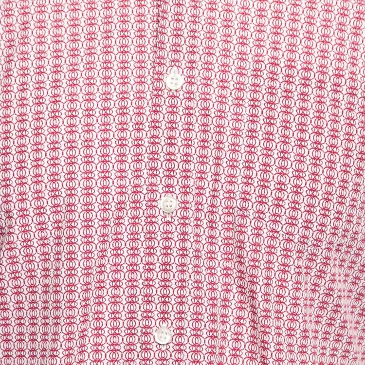 Pre Owned Prada Red Printed Cotton Button Front Short Sleeve Shirt S