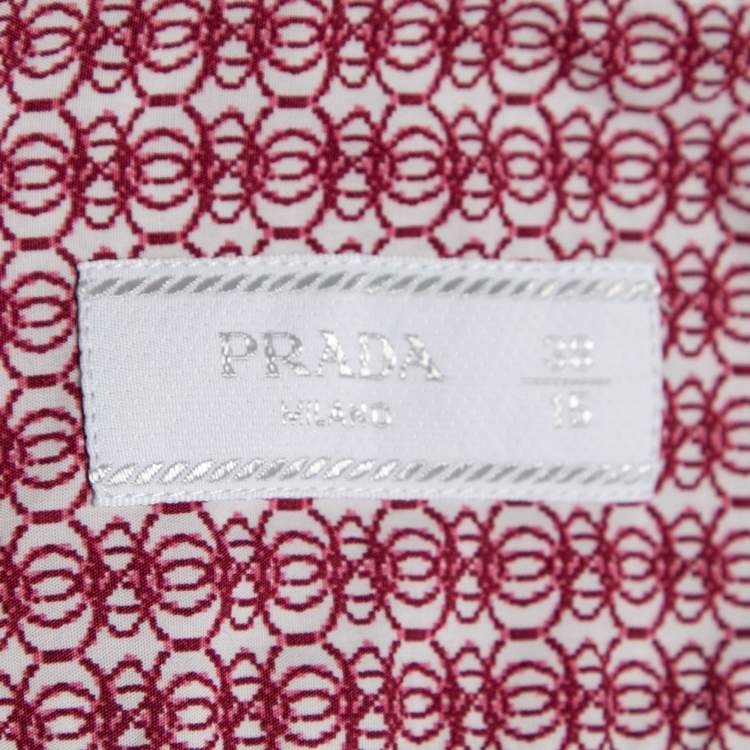 Pre Owned Prada Red Printed Cotton Button Front Short Sleeve Shirt S