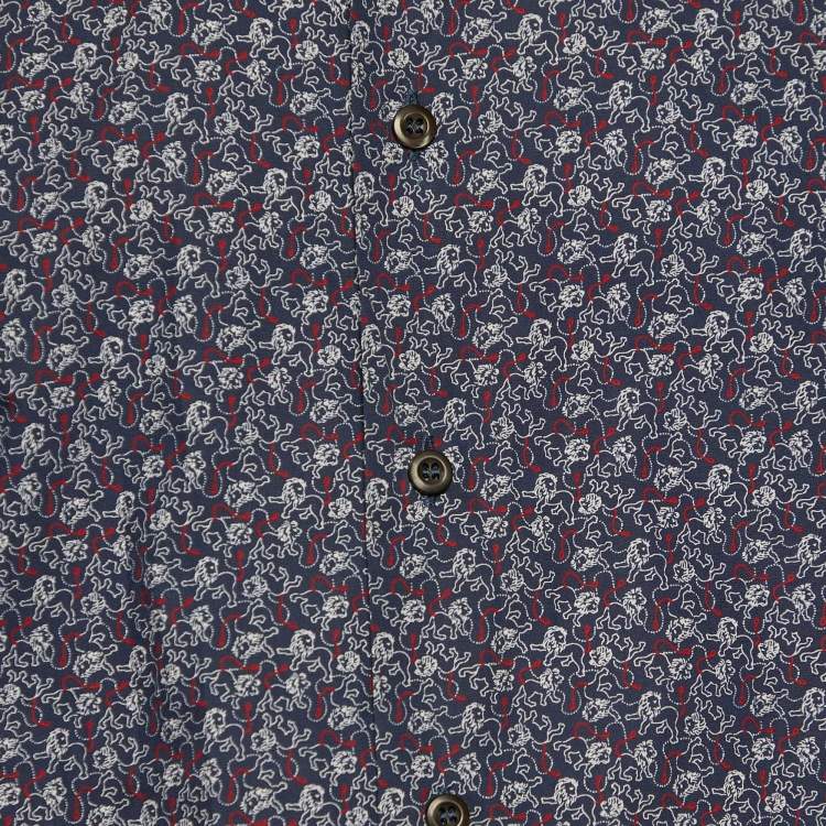 Pre Owned Prada Navy Blue Lion Print Cotton Button Front Shirt M