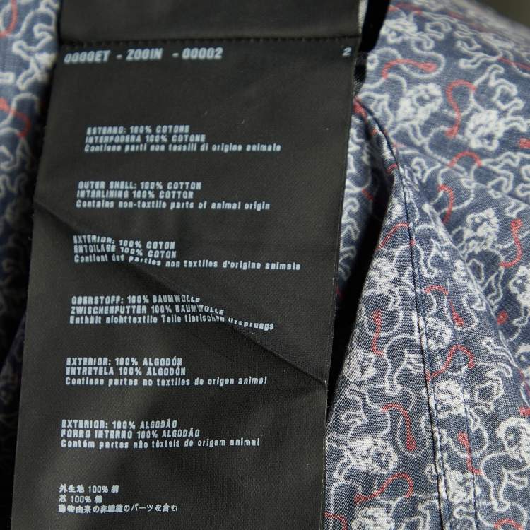 Pre Owned Prada Navy Blue Lion Print Cotton Button Front Shirt M