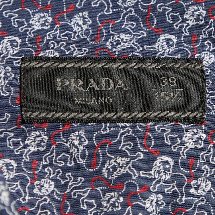 Pre Owned Prada Navy Blue Lion Print Cotton Button Front Shirt M