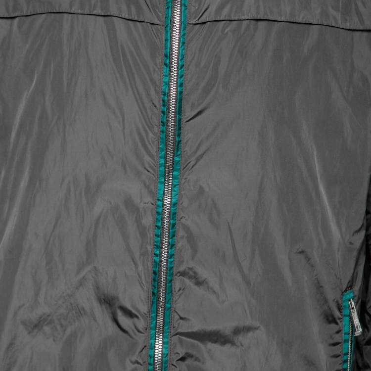 Pre Owned Prada Grey Synthetic Drawstring Detail Hooded Zip Front Jacket XXL