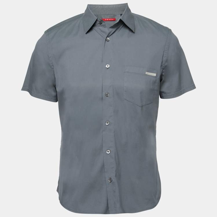 Pre Owned Prada Grey Cotton Button Front Short Sleeve Shirt L
