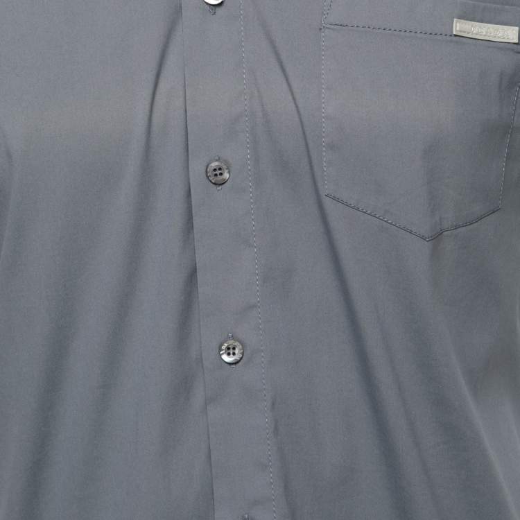 Pre Owned Prada Grey Cotton Button Front Short Sleeve Shirt L