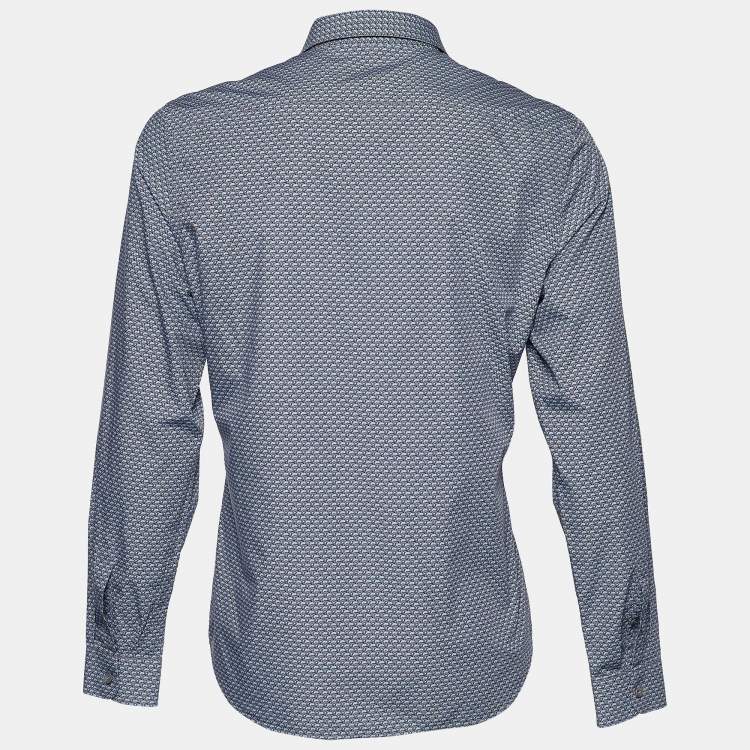 Pre Owned Prada Grey Geometric Print Cotton Button Front Shirt XL