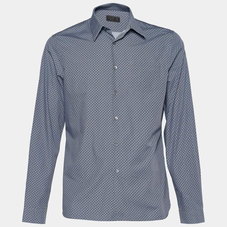Pre Owned Prada Grey Geometric Print Cotton Button Front Shirt XL