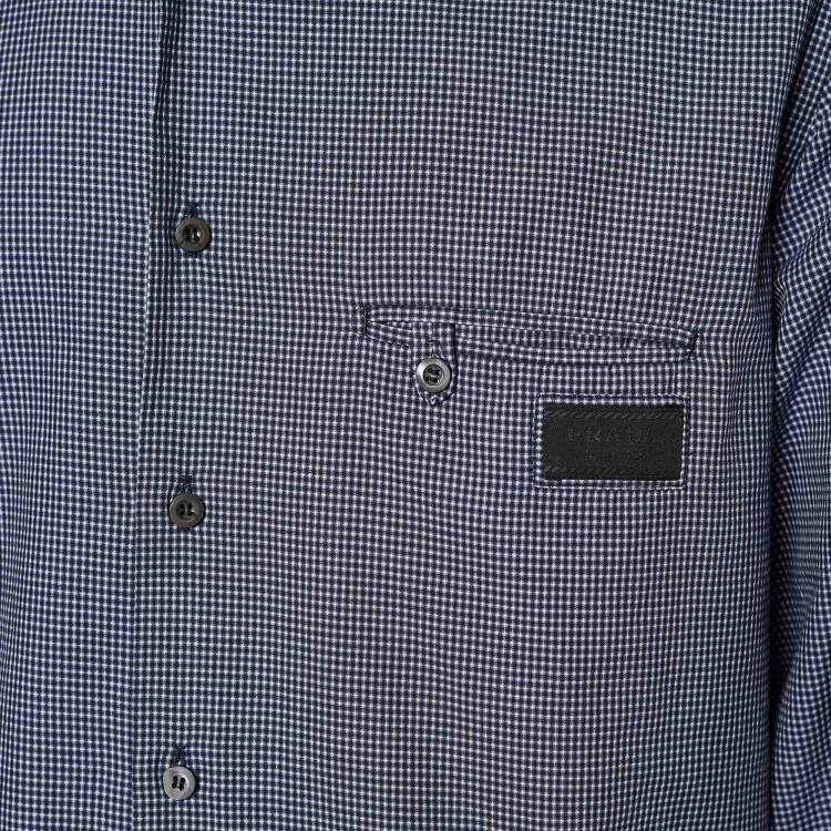Pre Owned Prada Navy Blue Checkered Cotton Button Front Shirt 4XL