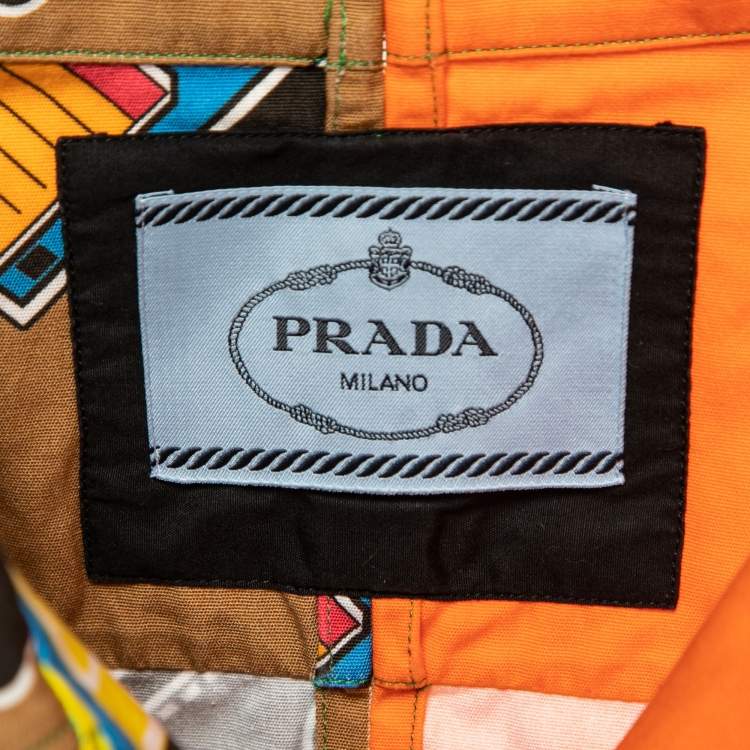 Pre Owned Prada Multicolor Double Match Print Cotton Bowling Shirt XL