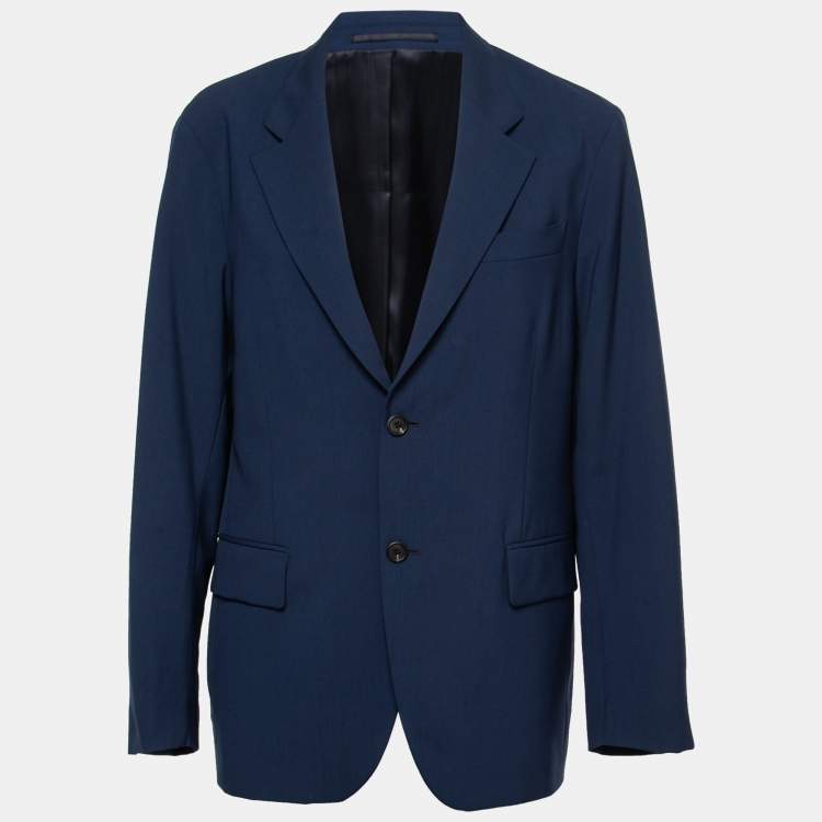Pre Owned Prada Navy Blue Wool Button Front Blazer L
