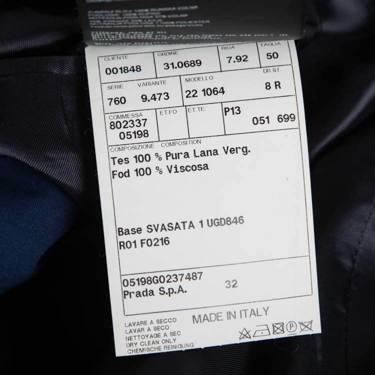 Pre Owned Prada Navy Blue Wool Button Front Blazer L