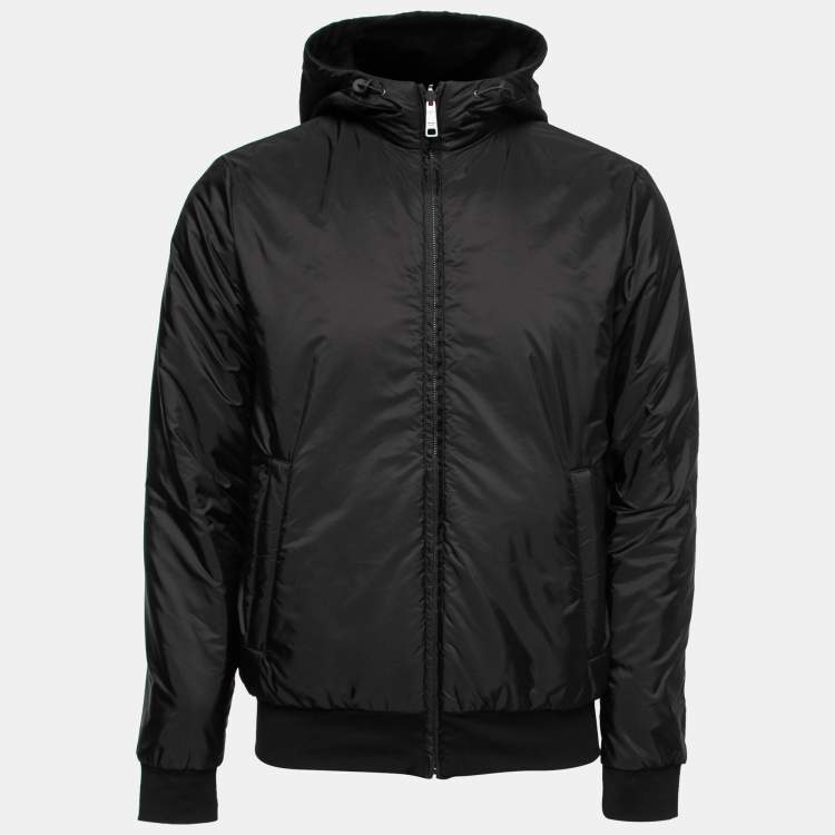 Pre Owned Prada Black Synthetic Reversible Hooded Jacket S