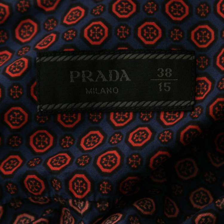 Pre Owned Prada Navy Blue Printed Cotton Short Sleeve Shirt S