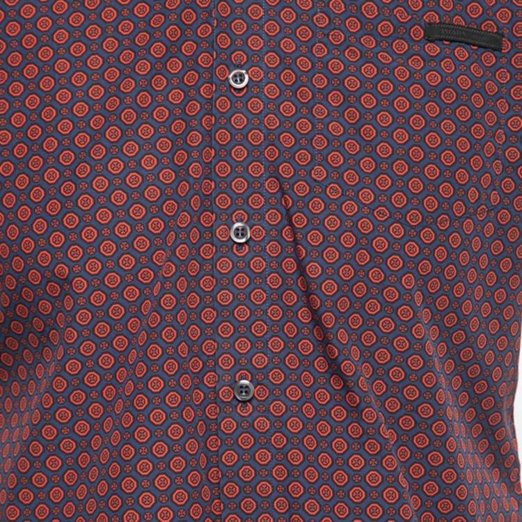 Pre Owned Prada Navy Blue Printed Cotton Short Sleeve Shirt S