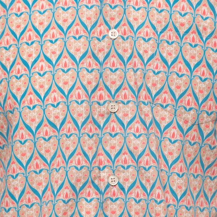 Pre Owned Prada Blush Pink Printed Cotton Short-Sleeve Shirt M