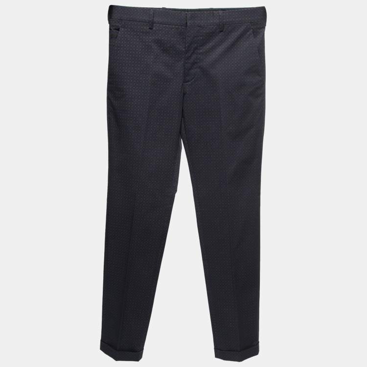 Pre Owned Prada Navy Blue Printed Stretch-Cotton Trousers S