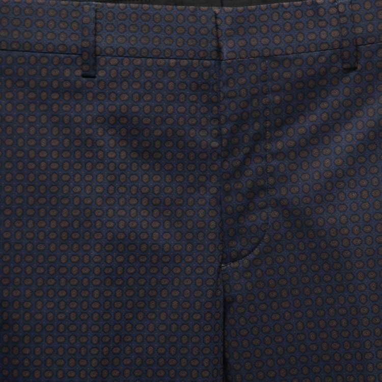 Pre Owned Prada Navy Blue Printed Stretch-Cotton Trousers S