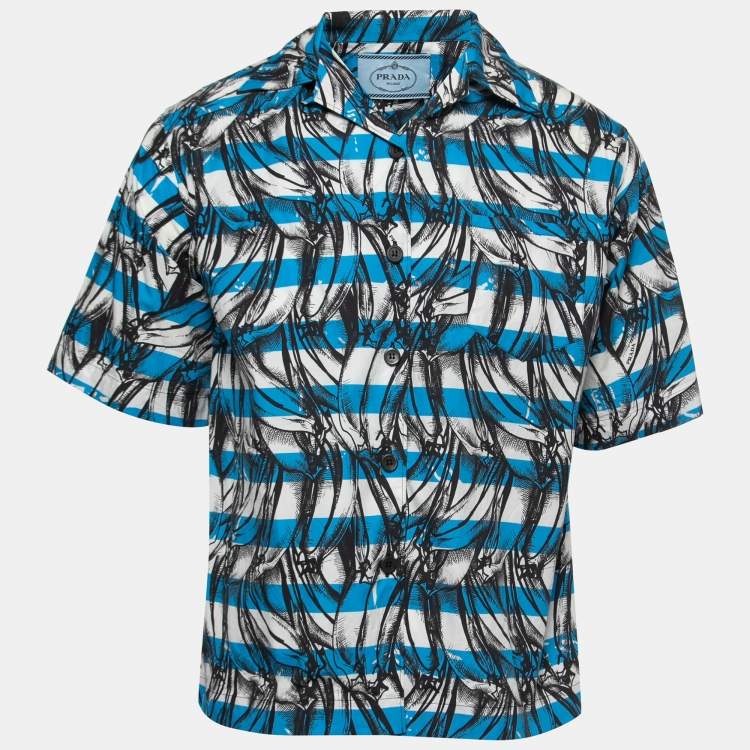 Pre Owned Prada Blue Striped Printed Cotton Short Sleeve Shirt S