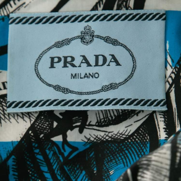 Pre Owned Prada Blue Striped Printed Cotton Short Sleeve Shirt S