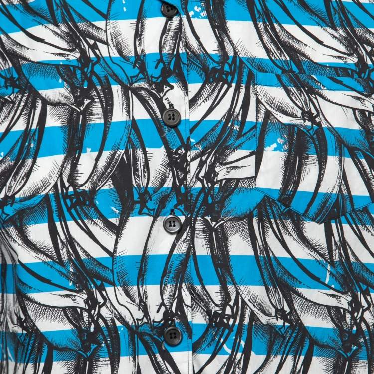 Pre Owned Prada Blue Striped Printed Cotton Short Sleeve Shirt S