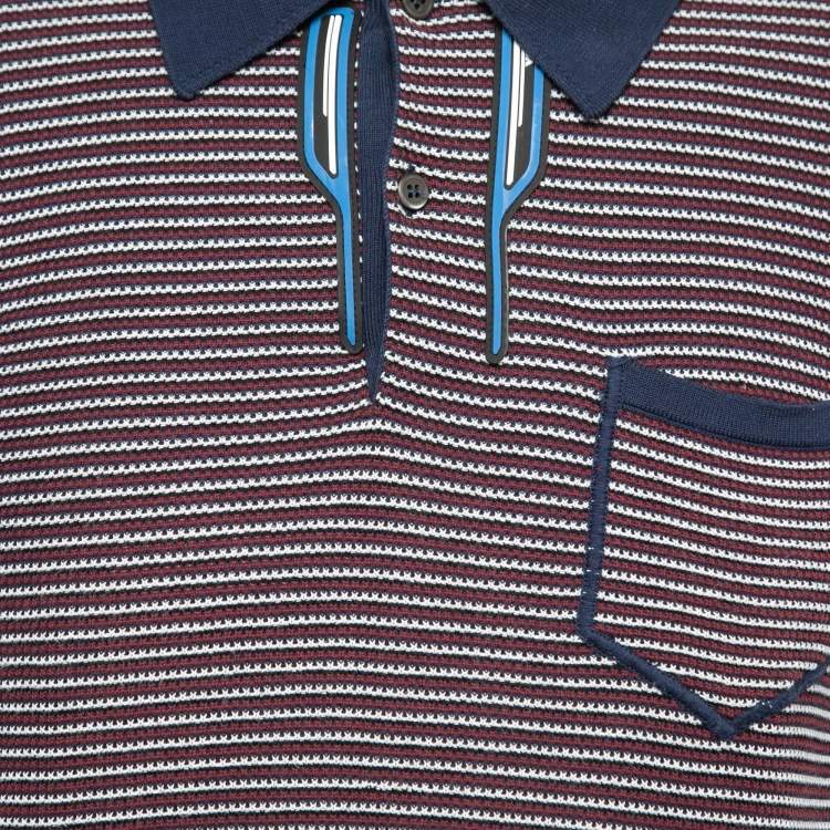 Pre Owned Prada Multicolor Patterned Knit Short Sleeve Polo T-Shirt L