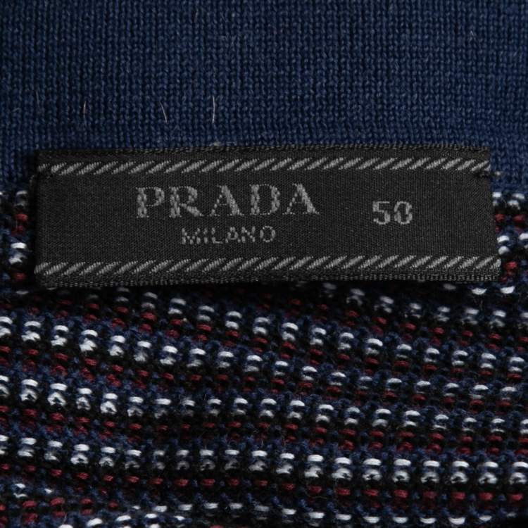 Pre Owned Prada Multicolor Patterned Knit Short Sleeve Polo T-Shirt L