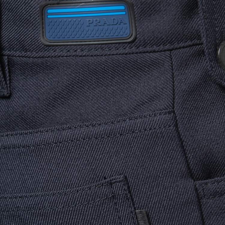 مملوكة مسبقًا Prada Navy Blue Rubber Patch Logo Trousers M