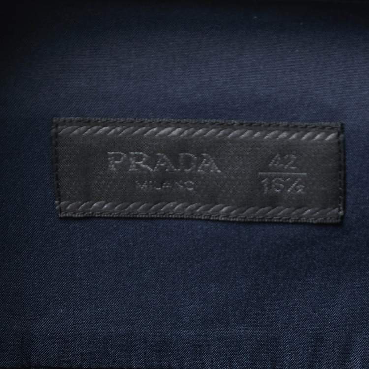Pre Owned Prada Navy Blue Stretch Cotton Button Front Shirt L